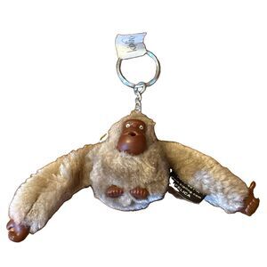 Kipling Felicia Monkey Keychain Purse Charm Light Gray